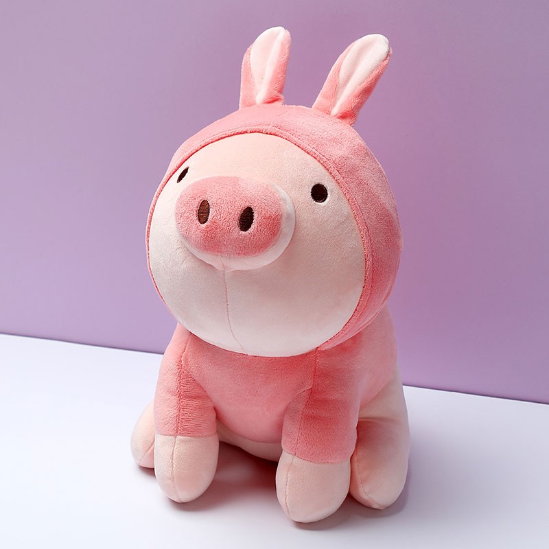 Poze Jucarie de plus MINISO Sitting Piglet Plush Toy with Rabbit Hoodie