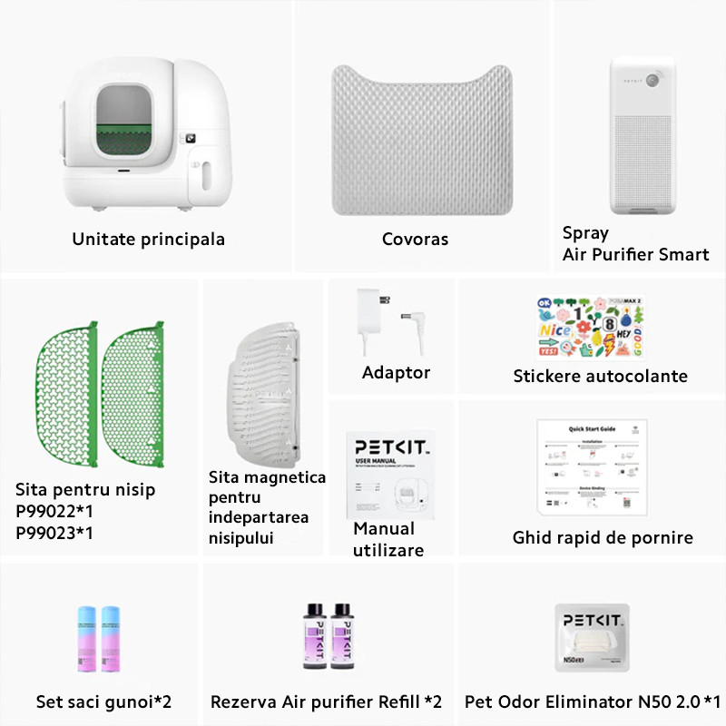 Poze Litiera smart PetKit Pura Max 2 pentru pisici, Functie Autocuratare, Capacitate 7L, Alb, Afisaj LED, Bluetooth, WiFi