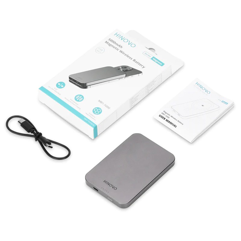 Poze Baterie externa pentru iPhone Hinovo MB1-5000 Magsafe Power Bank 5000mAh, Atasare magnetica, Incarcare Wireless