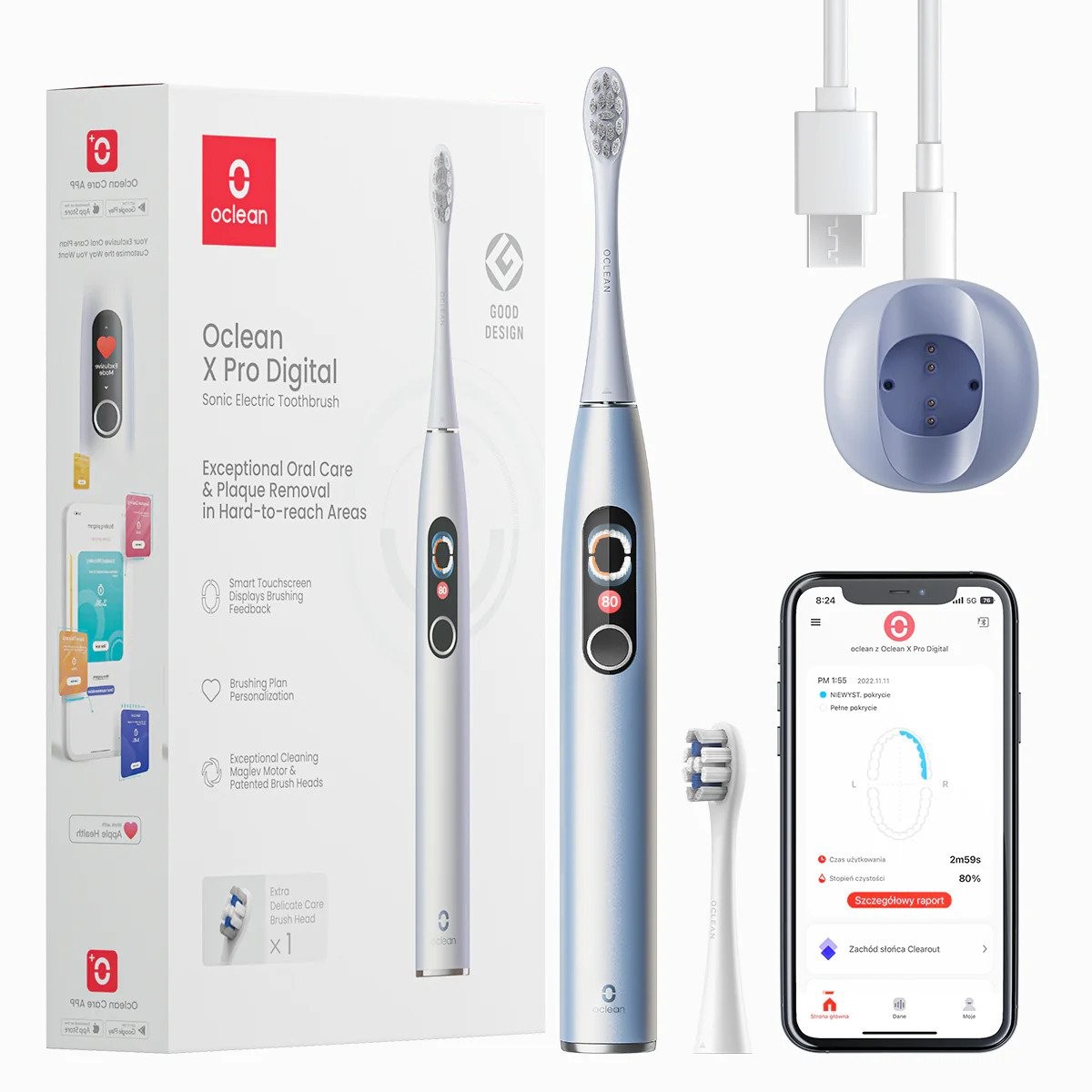 Periuta de dinti electrica oclean electric toothbrush x pro digital, silver, display led
