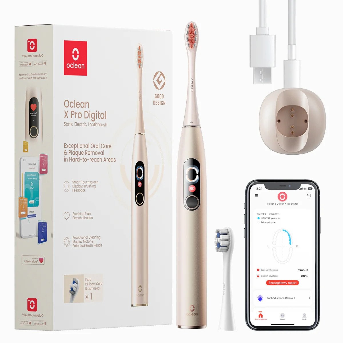 Periuta de dinti electrica oclean electric toothbrush x pro digital, gold, display led