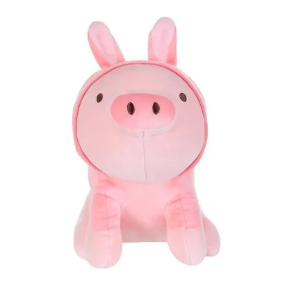 Jucarie de plus MINISO Sitting Piglet Plush Toy with Rabbit Hoodie