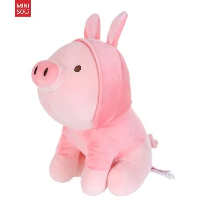 Jucarie de plus MINISO Sitting Piglet Plush Toy with Rabbit Hoodie