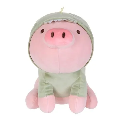 Jucarie de plus MINISO Sitting Piglet Plush Toy with Dinosaur Hoodie