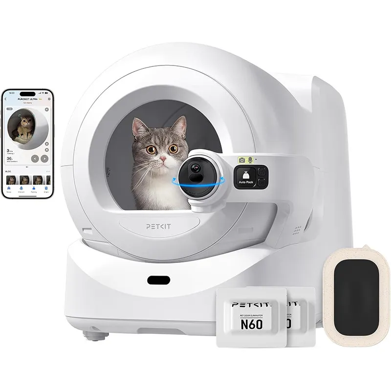 Litiera smart PetKit Purobot Ultra Self-Cleaning with AI-Powered Camera pentru pisici, Autocuratare, Recunoastere faciala, 10L