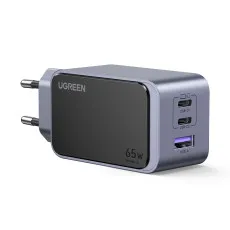 Incarcator retea UGREEN Nexode S 65W 3-Port GaN Fast Charger EU, 2x USB-C + 1x USB-A, Gri