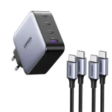 Incarcator retea UGREEN Nexode S 100W 4-Port GaN Fast Charger EU, 3x USB-C, 1x USB-A, Negru/Gri