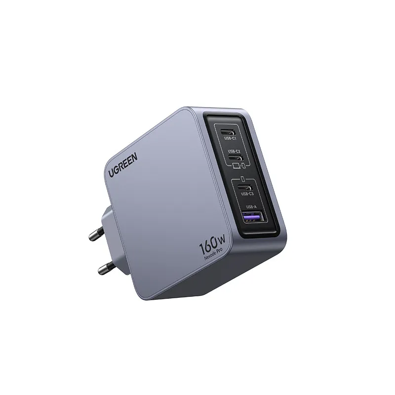 Incarcator rapid retea UGREEN Nexode 160W 4-Port GaN Fast Charger EU + cablu UBS-C, 3x USB-C + 1x USB-A, Gri #1