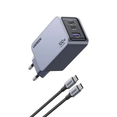 Incarcator rapid retea UGREEN Nexode 100W 3-Port GaN Fast Charger EU, 1 x USB-A - 2 x USB-C, Gri Geekmall #2