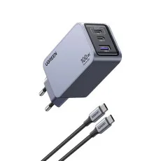 Incarcator rapid retea UGREEN Nexode 100W 3-Port GaN Fast Charger EU, 1 x USB-A - 2 x USB-C, Gri Geekmall #1