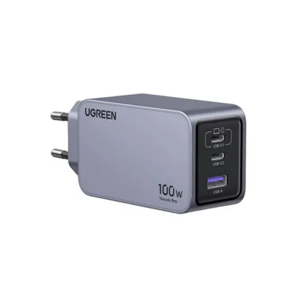 Incarcator rapid retea UGREEN Nexode 100W 3-Port GaN Fast Charger EU, 1 x USB-A - 2 x USB-C, Gri Geekmall #1