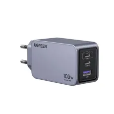 Incarcator rapid retea UGREEN Nexode 100W 3-Port GaN Fast Charger EU, 1 x USB-A - 2 x USB-C, Gri Geekmall #1