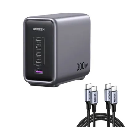 Incarcator rapid UGREEN Nexode 300W 5-Port PD GaN Fast Charger EU + cablu USB-C, 4x USB-C + 1x USB-A, Gri Geekmall #2