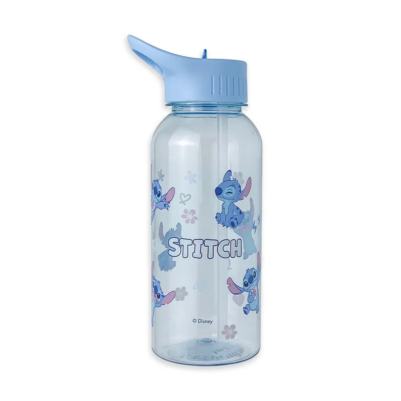Sticla de plastic cu maner si pai MINISO, din seria Disney Lilo & Stitch Geekmall #1
