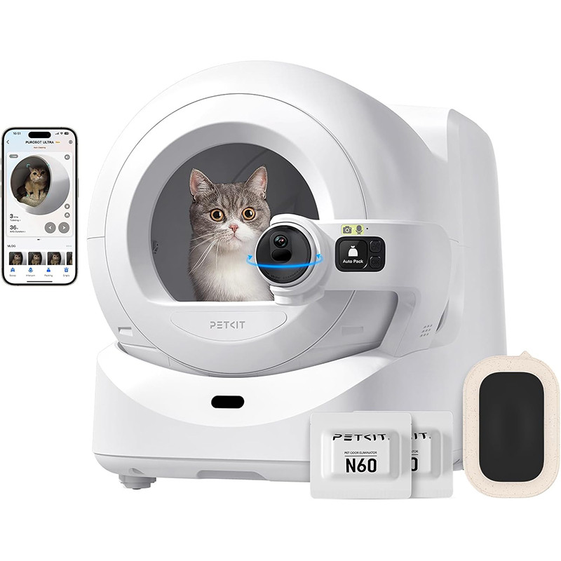 Litiera smart PetKit Purobot Ultra Self-Cleaning with AI-Powered Camera pentru pisici, Autocuratare, Recunoastere faciala, 10L