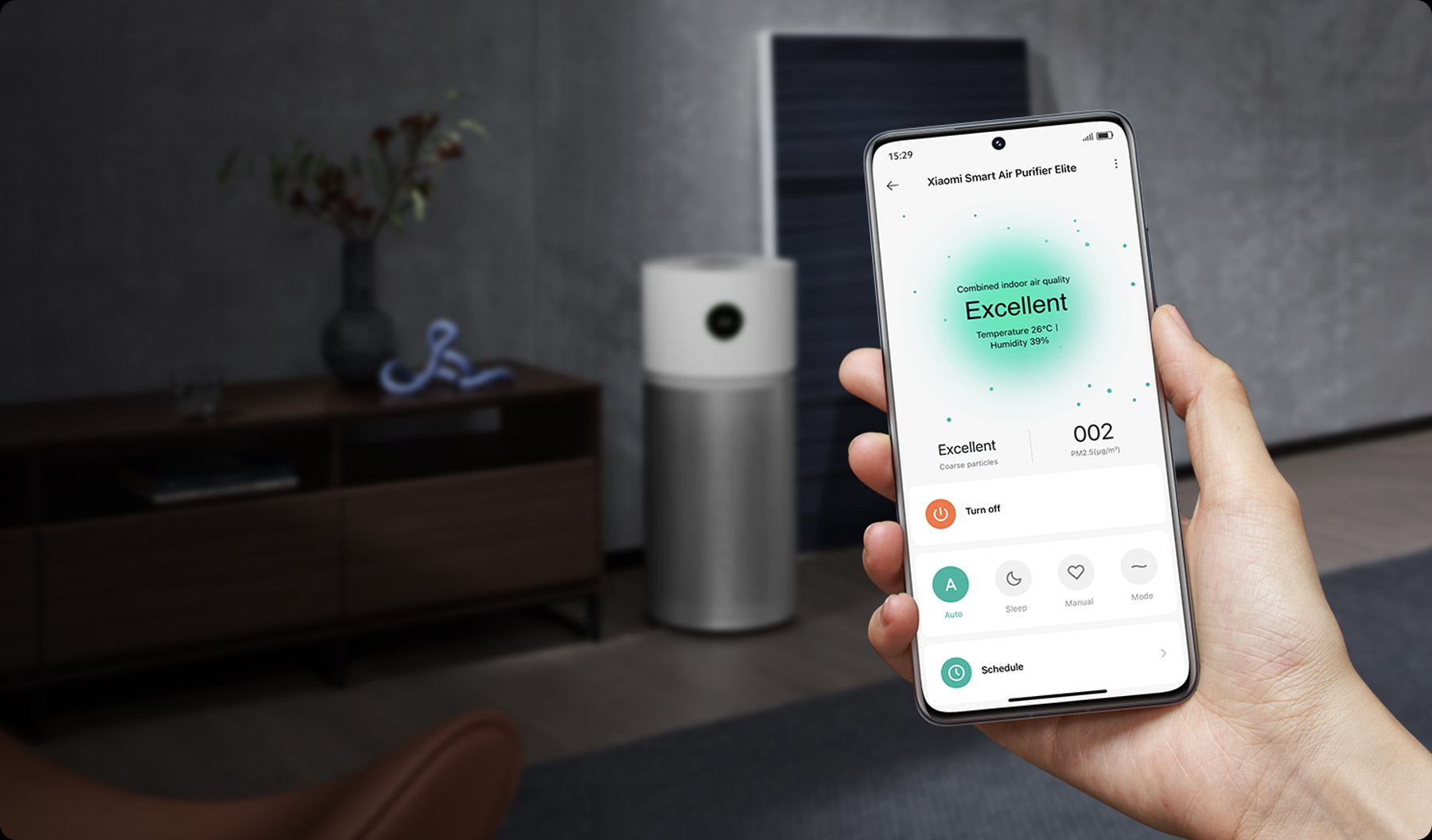 Purificator aer Xiaomi Smart Air Purifier Elite EU, 600m3/ora CADR, Google Assistant si Alexa, Touch screen