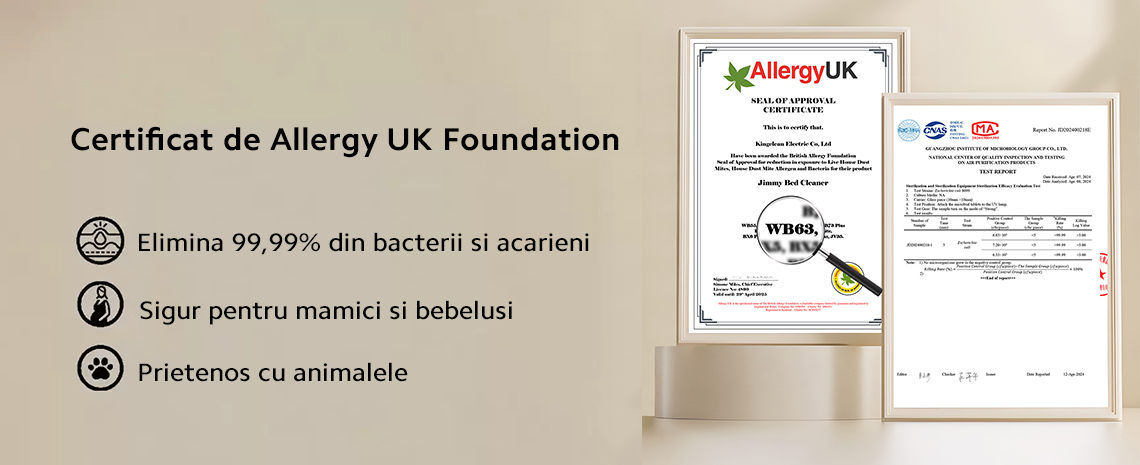 Aspirator antiacarieni Jimmy WB63 Anti-Mite UV Vacuum, putere 600W, Light Beige