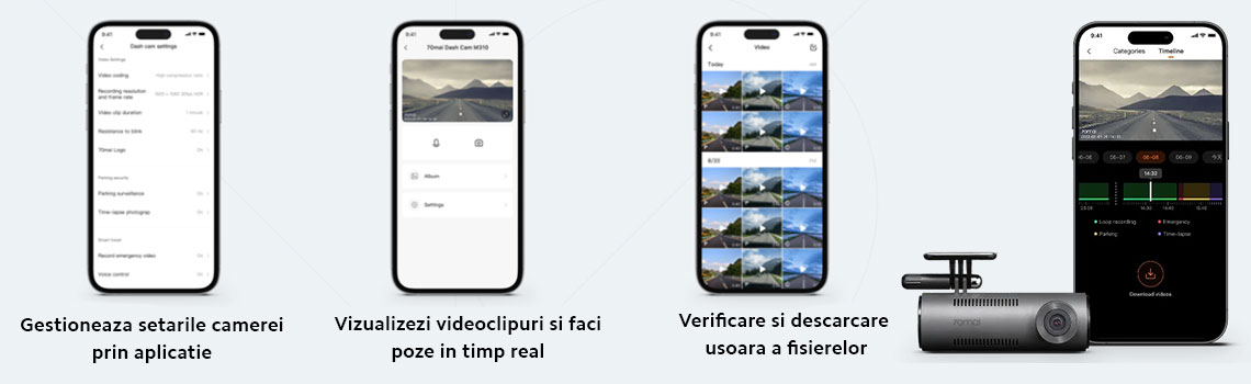 Camera auto 70mai Dash Cam M310, rezolutie camera 1269P, unghi vizualizare 130°