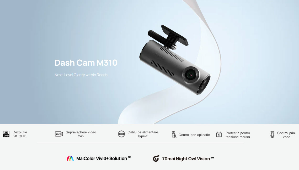 Camera auto 70mai Dash Cam M310, rezolutie camera 1269P, unghi vizualizare 130°