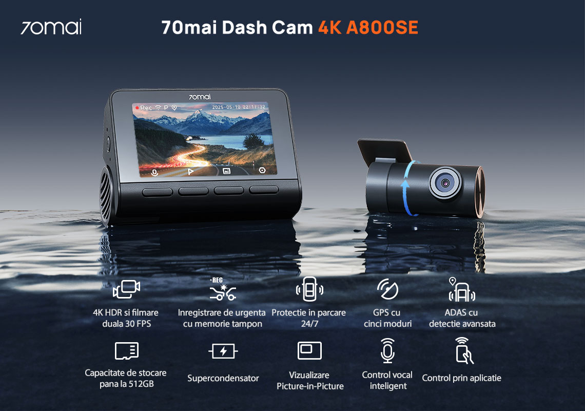 Set 2 Camere auto 70mai Dash Cam 4K A800SE