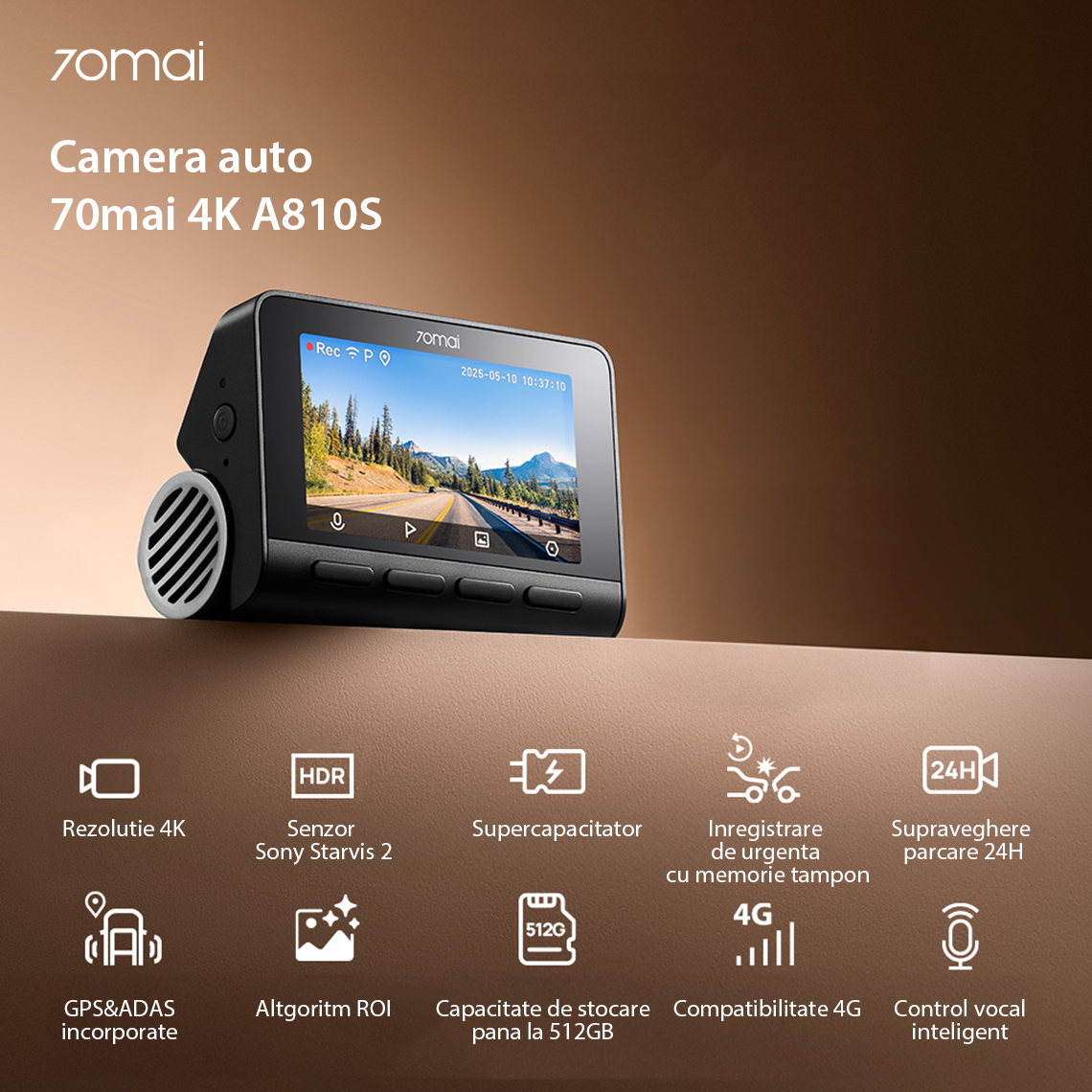 Camera auto 70mai Dash Cam 4K A810S