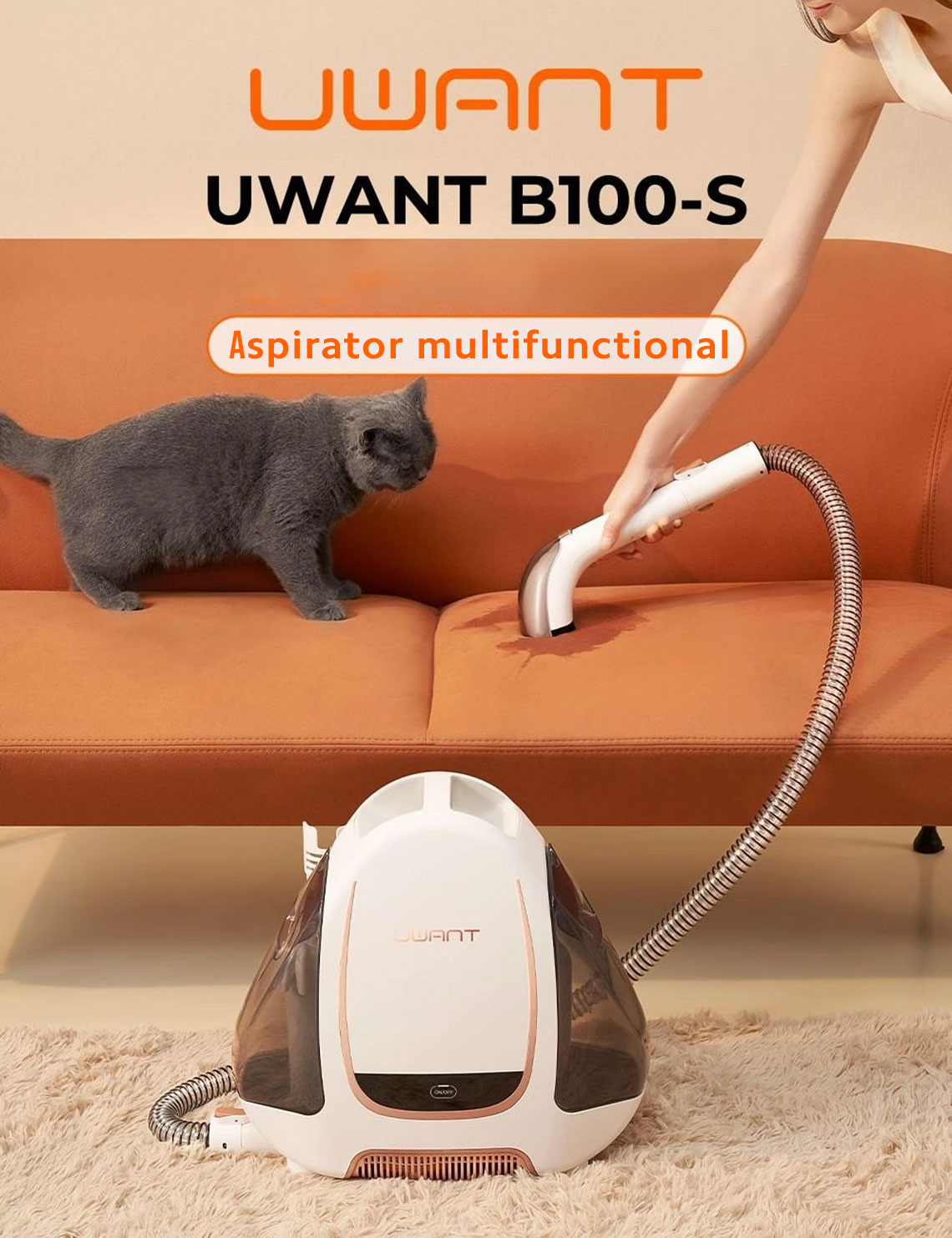 Aspirator multifunctional UWANT B100-S aspirare si spalare, multisuprafete,12Kpa, elimina acarienii si bacteriile, autocuratare