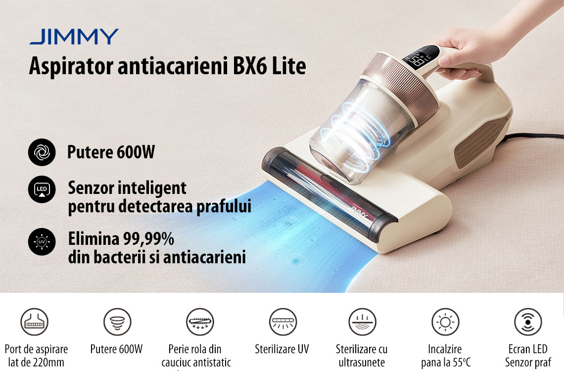 Aspirator antiacarieni Jimmy Anti-Mite Vacuum Cleaner BX6 Lite, putere 600W