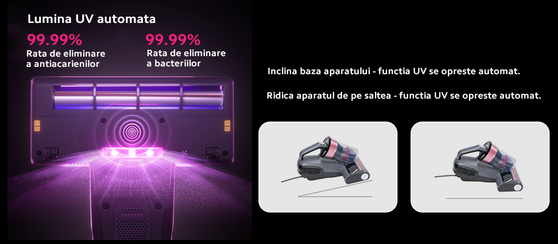Lumina UV automata  Spre deosebire de aspiratoarele portabile traditionale