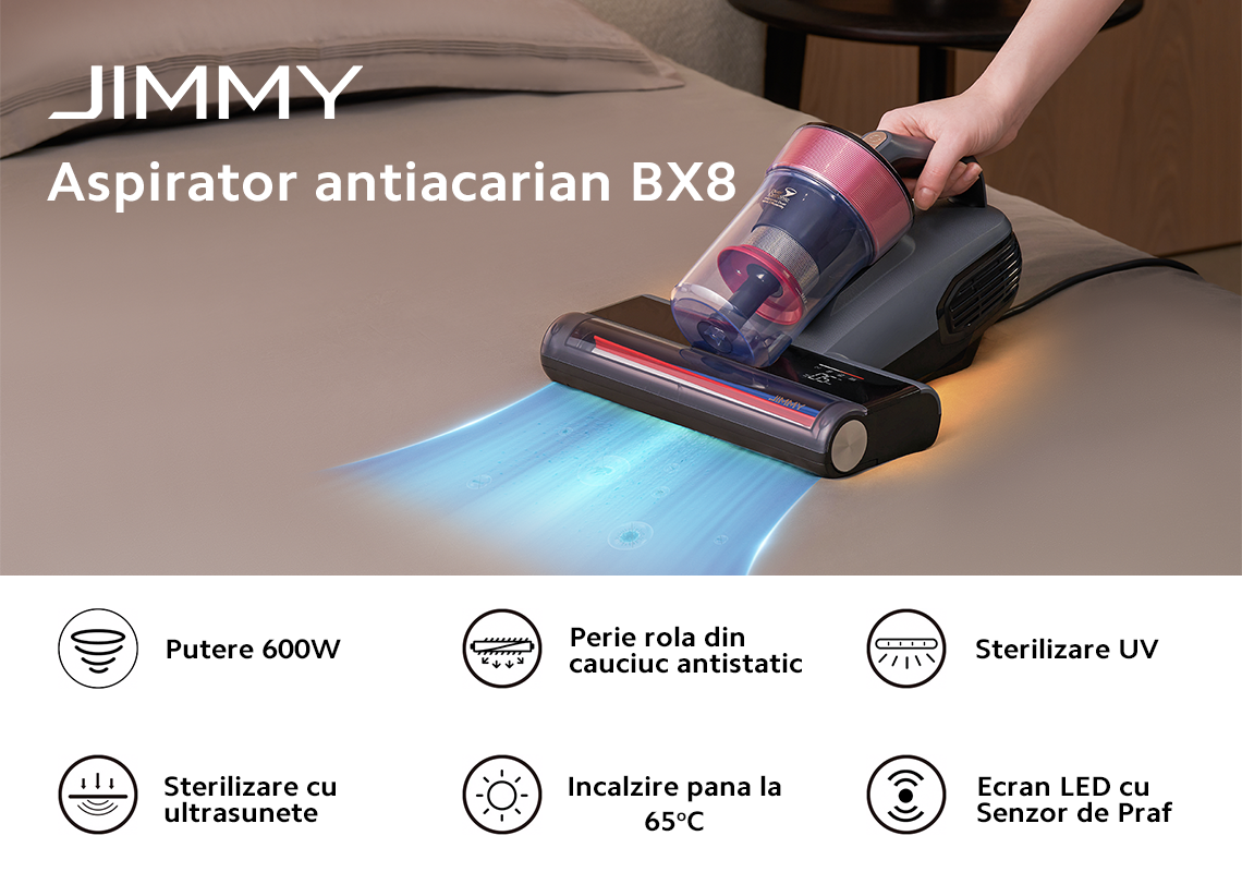 Aspirator antiacarieni JIMMY BX8 Anti-mite UV Vacuum  Aspiratorul antiacarieni JIMMY BX8 combina puterea de 600W
