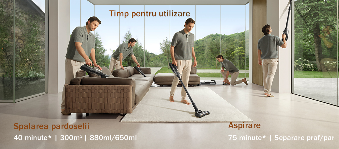 Aspirator vertical cu spalare Dreame H14 Dual Wet and Dry Vacuum, putere 380W, 18.000Pa, Autonomie 75 min