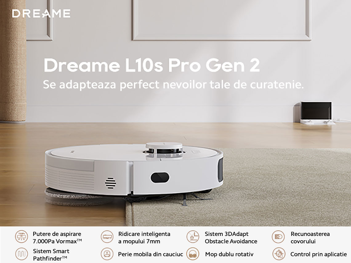 Aspirator robot cu mop Dreame L10s Pro Gen 2, 7000Pa, 5200mAh, Autonomie de pana la 155 minute