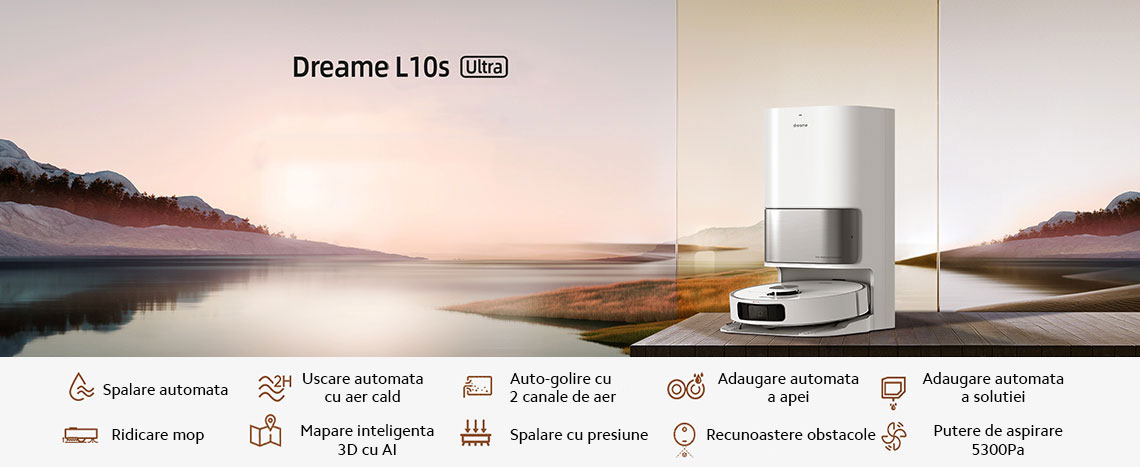 Aspirator robot cu mop Dreame L10s Ultra, 5300Pa, 5200mAh, Autonomie de pana la 210 minute,Statie colectare inteligenta