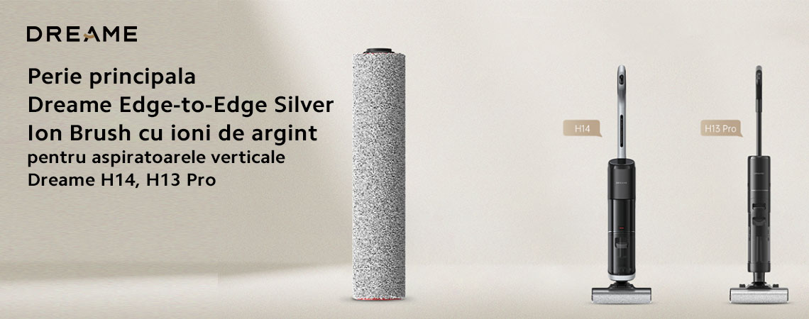 Peria principala Dreame Edge-to-Edge Silver Ion Brush este proiectata pentru modelele de aspiratoare H13 Pro si H14, asigurand o performanta optima de curatare. Cu un design inovator, peria permite curatarea eficienta pana la margini si in colturi greu accesibile, eliminand praful si murdaria ascunsa.