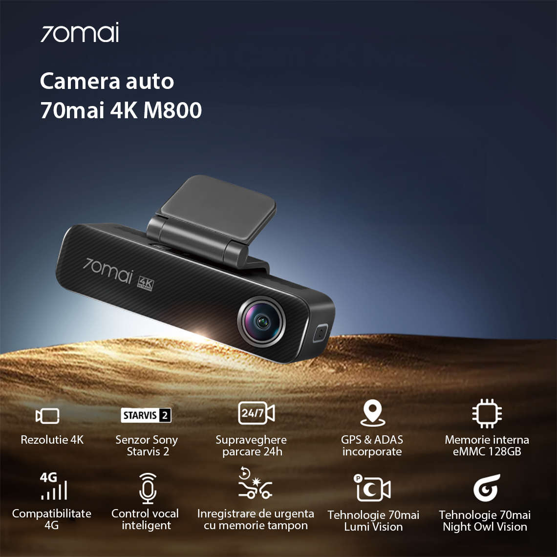 Camera auto 70mai Dash Cam 4K M800