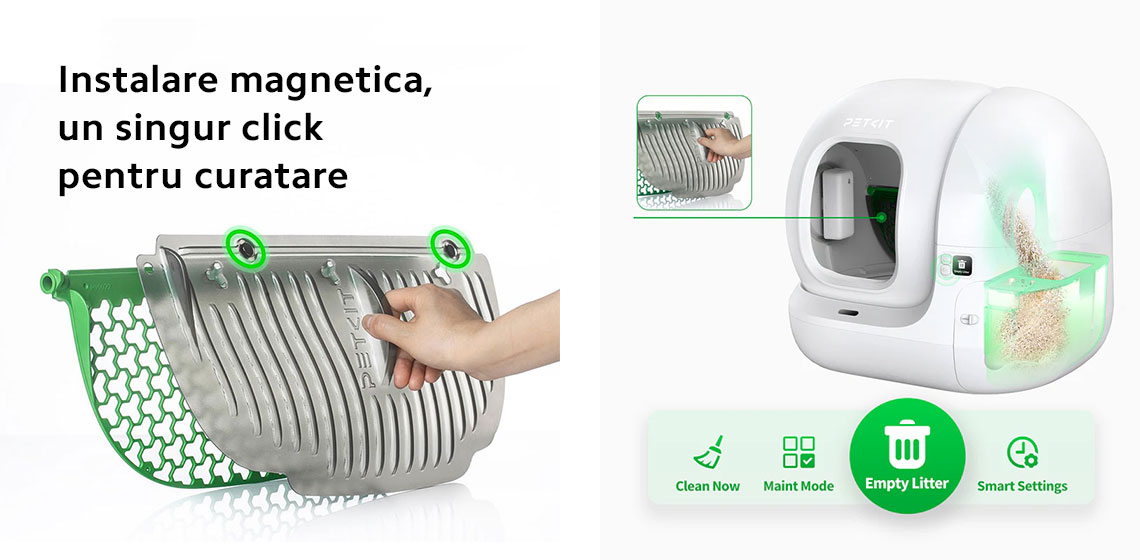 Set accesorii PETKIT Magnetic Cat Litter Remover pentru indepartarea nisipului de tip argila pentru pisici, verde