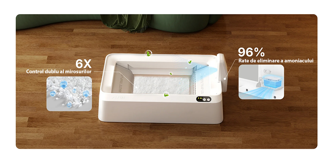Litiera smart cu autocuratare PETKIT T7 Purobot Crystal Duo