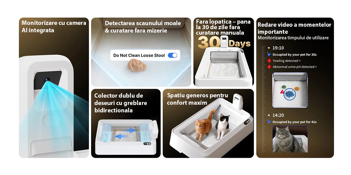 Litiera smart cu autocuratare PETKIT T7 Purobot Crystal Duo