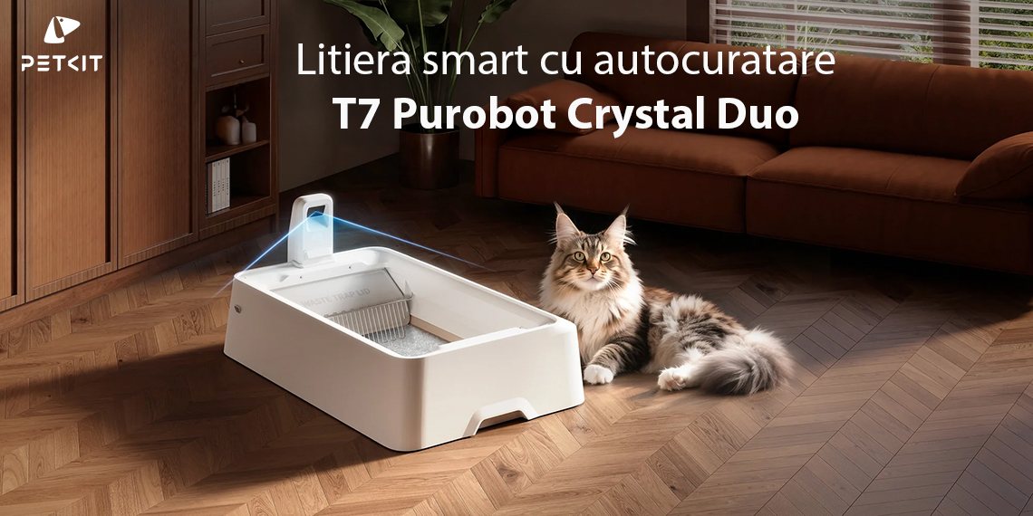 Litiera smart cu autocuratare PETKIT T7 Purobot Crystal Duo