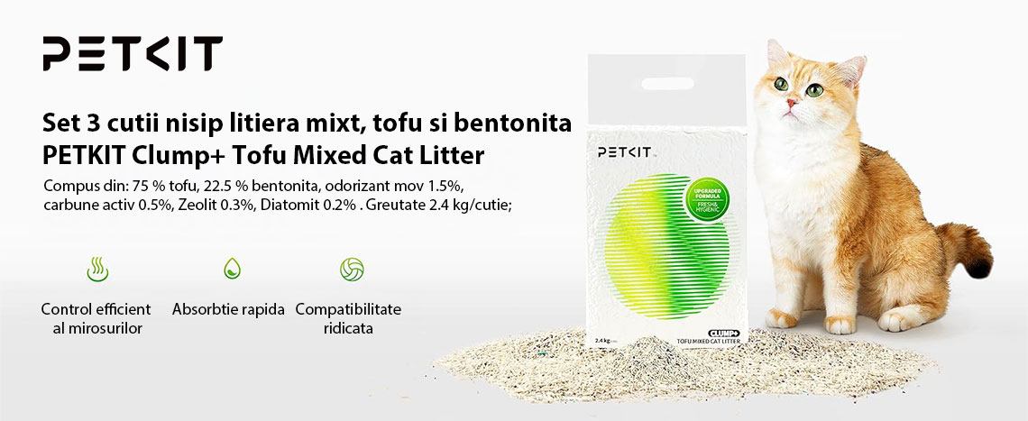 Set 3 cutii nisip litiera mixt, tofu si bentonita PETKIT Clump+ Tofu Mixed Cat Litter