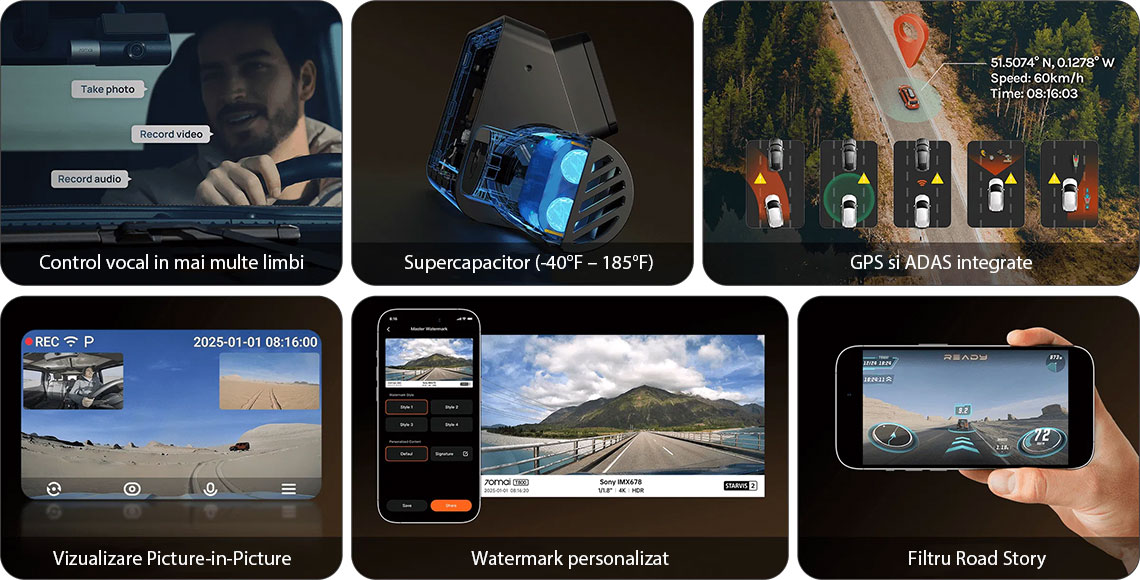 Set premium 2 camere 70mai Dash Cam 4K T800