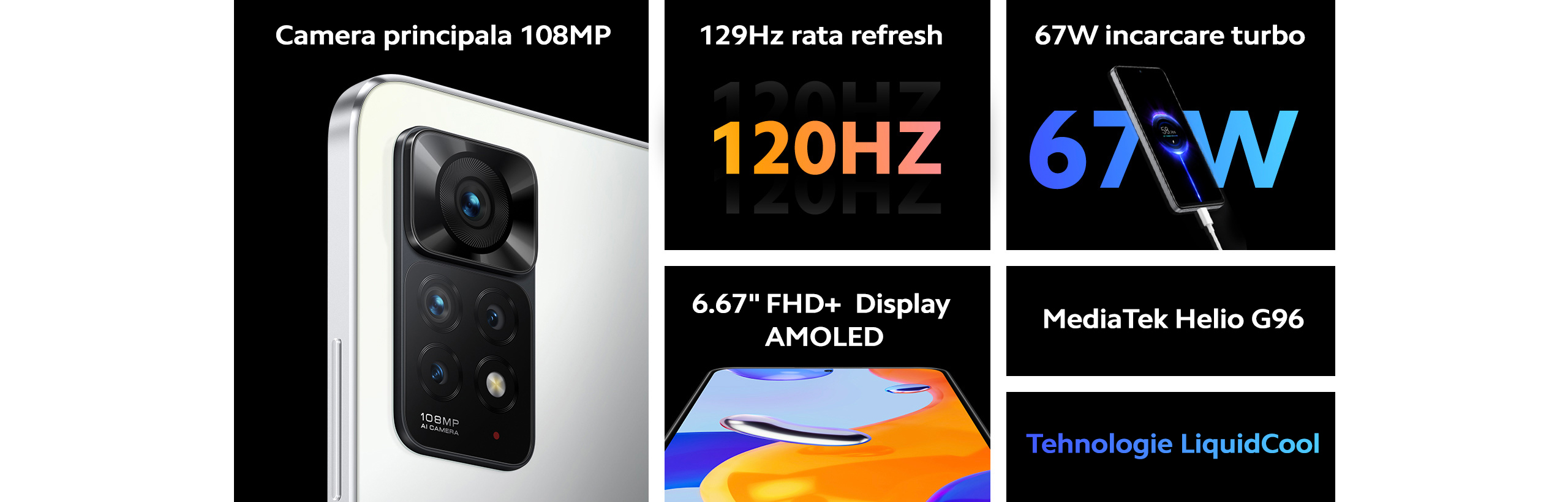 Telefon mobil Redmi Note 11 Pro, 4G, 8GB RAM, 128GB ROM, Star Blue, Dual Sim, Camera Quad 108 MP, procesor Mediatek Helio G96