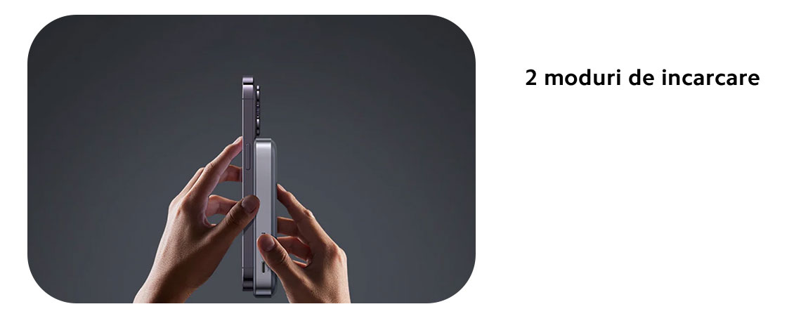Poti folosi incarcarea magnetica, care iti permite alimentezi dispozitivele compatibile fara cabluri incomode – trebuie doar sa-l asezi pe suport! In plus, porturile USB si USB-C asigura o incarcare rapida si eficienta, compatibila atat cu smartphone-urile, cat si cu alte gadgeturi.