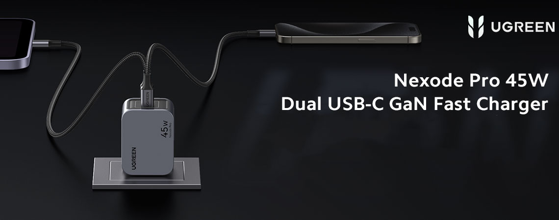 Incarcator rapid retea UGREEN Nexode Pro 45W Dual USB-C GaN Fast Charger EU, 2 x USB-C, Gri #3