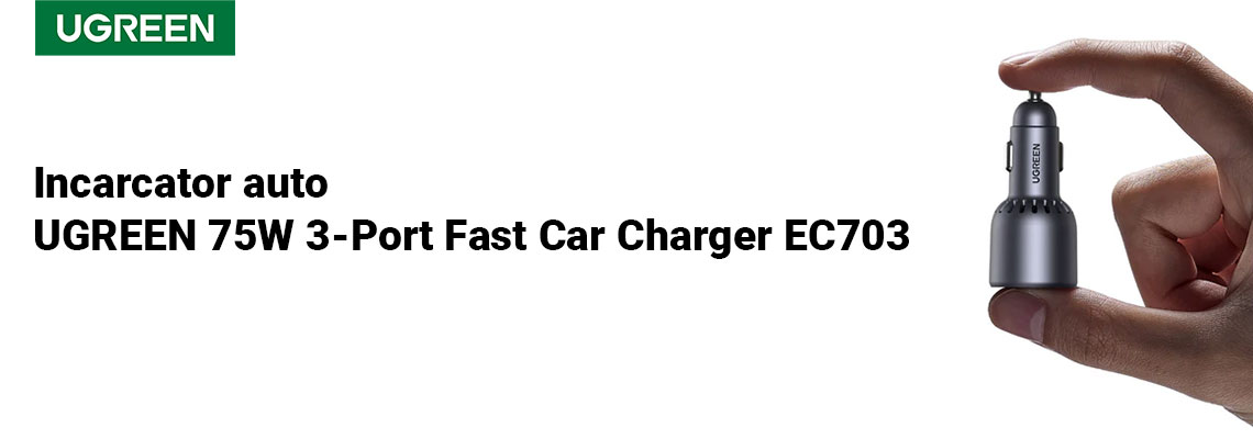 Incarcator auto UGREEN 75W 3-Port Fast Car Charger EC703