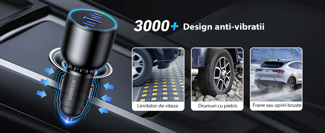 UGREEN 130W 3-Port Fast Car charger EC705