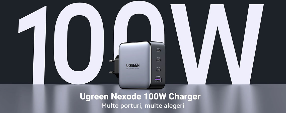 Incarcator retea UGREEN Nexode S 100W 4-Port GaN Fast Charger EU, 3x USB-C, 1x USB-A, Negru/Gri #2
