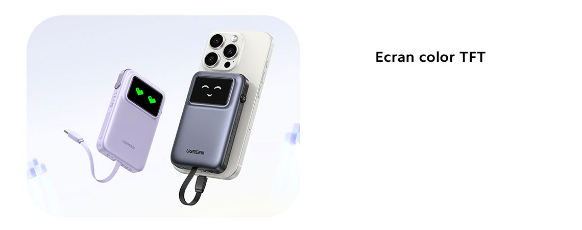 Bateria externa Ugreen 10000mAh PB511 este echipata cu un ecran TFT clar, care iti afiseaza nivelul de incarcare al bateriei intr-un mod simpatic si distractiv.