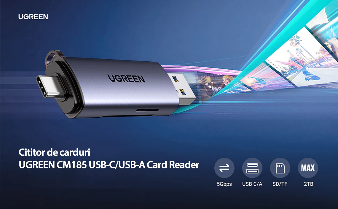 Cititor de carduri UGREEN CM185 USB-C/USB-A Card Reader