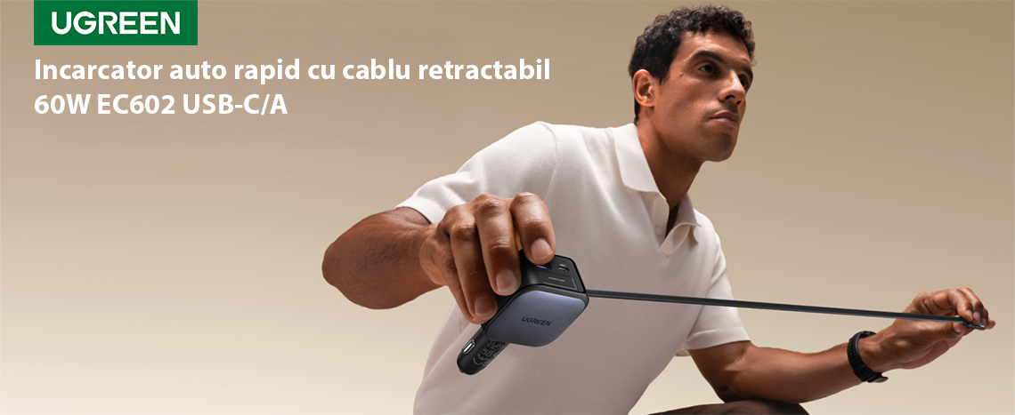 Incarcator auto rapid cu cablu retractabil UGREEN 60W Fast Car Charger EC602