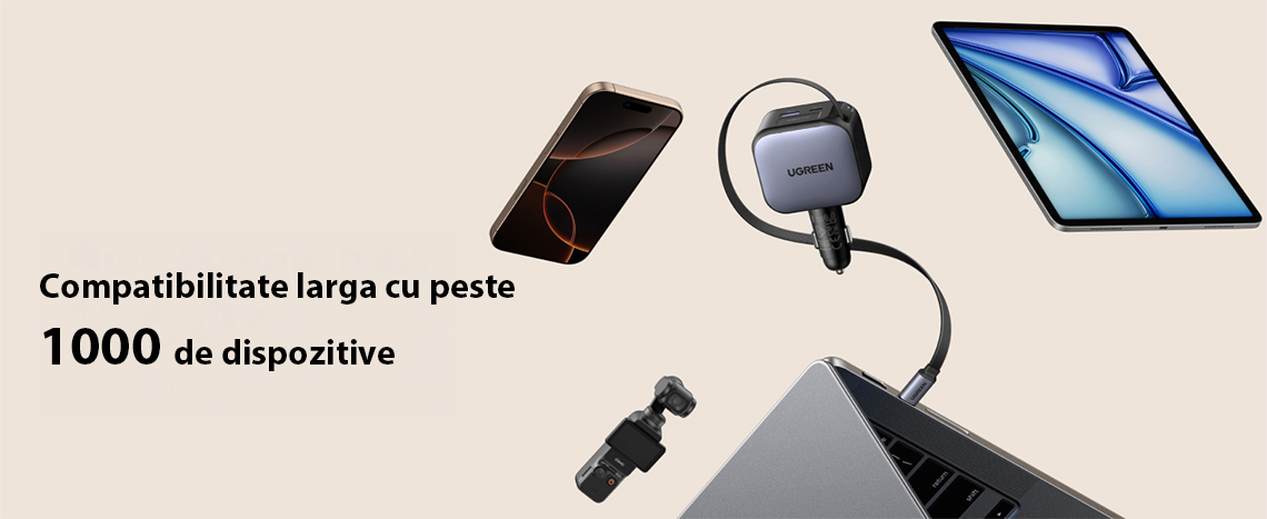 Incarcator auto rapid cu cablu retractabil UGREEN 90W Fast Car Charger EC603